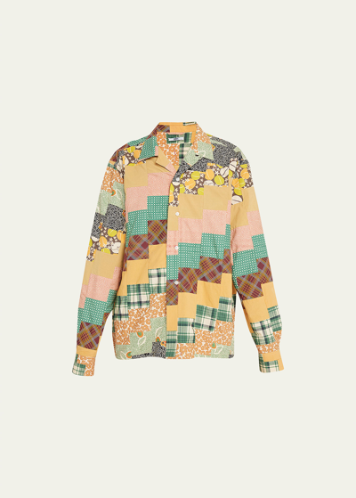 Bode Diagonal Square Patchwork Boxy Shirt In Multi