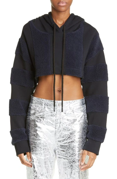 Monse Panelled Cropped Hoodie In Midnight/ Black