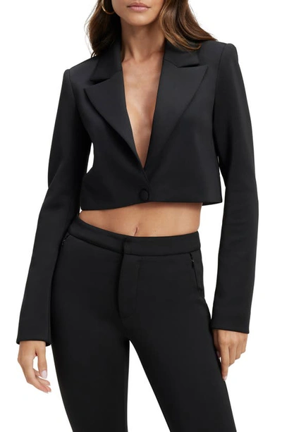 Good American Women's Cropped Shiny Scuba Blazer In Black
