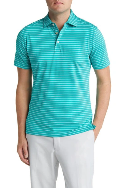 Peter Millar Men's Crown Sport Drum Performance Jersey Polo Shirt In White/ Radiant Blue