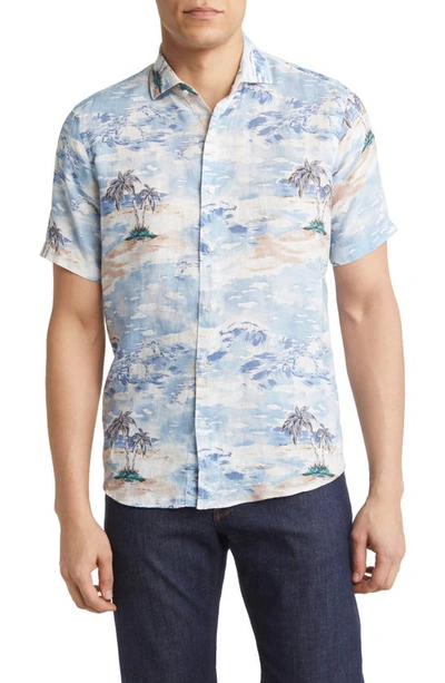 Peter Millar Crown Crafted Tropics Linen Sport Shirt In Blue Frost