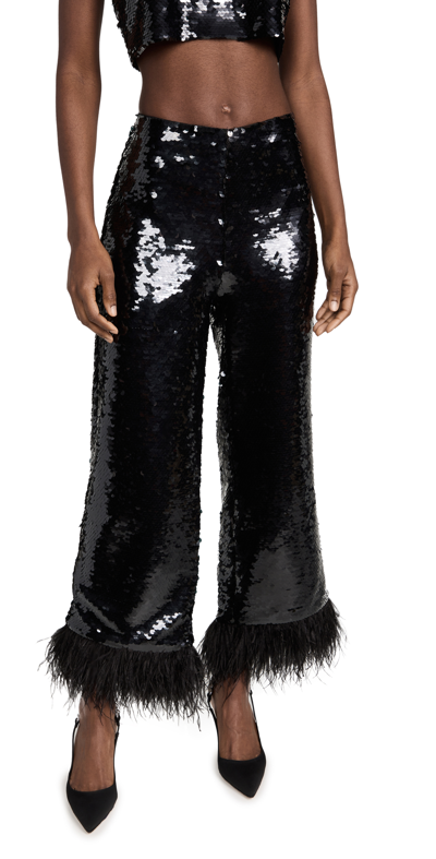 Alexis Hana Wide Leg Sequin Feather Trim Pants In Black