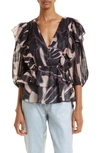 Ted Baker Jamyna Metallic Abstract Floral Blouse In Black