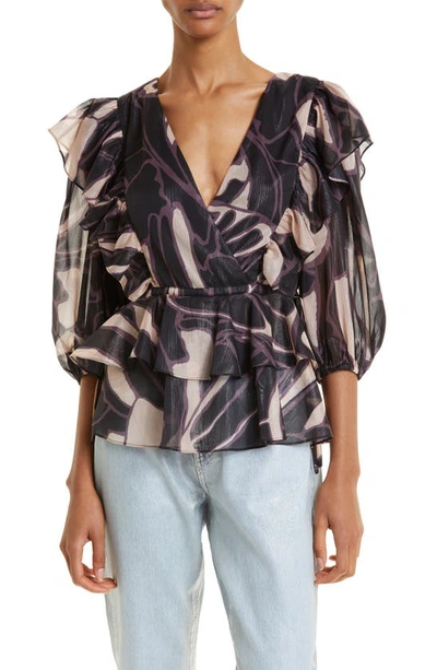 Ted Baker Jamyna Metallic Abstract Floral Blouse In Neutral