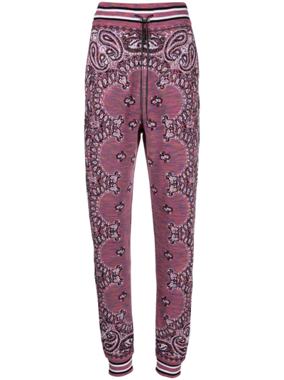 Amiri Embroidered Space-dyed Cotton-jacquard Track Pants In Purple