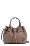 Tory Burch Mcgraw Small Drawstring Leather Satchel In Silver Maple