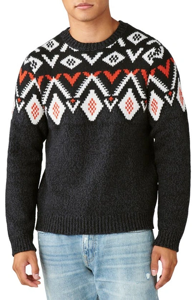 Lucky Brand Fair Isle Cotton Sweater In Black Multy