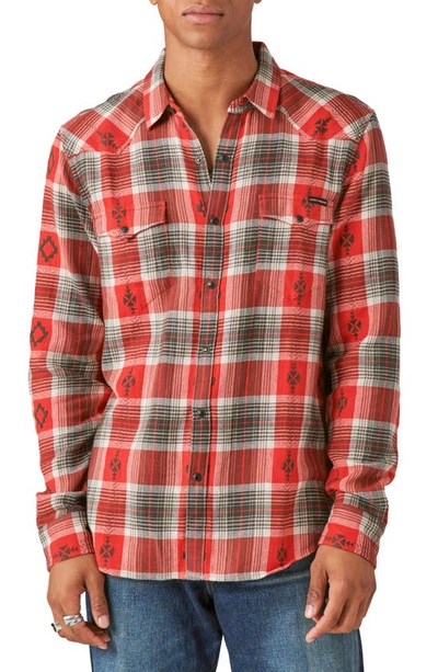 Lucky Brand Plaid Dobby Western Snap-up Shirt In Red