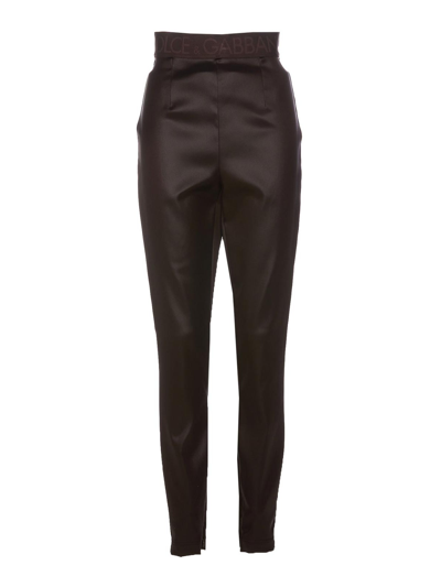 Dolce & Gabbana Logo-waistband Leggings In Brown