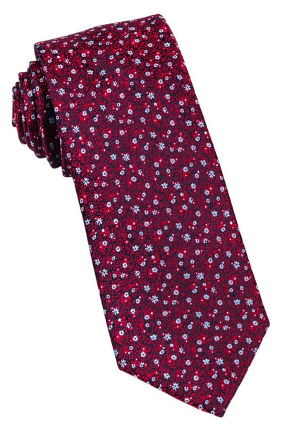 Wrk Mini Floral Silk Tie In Burgundy