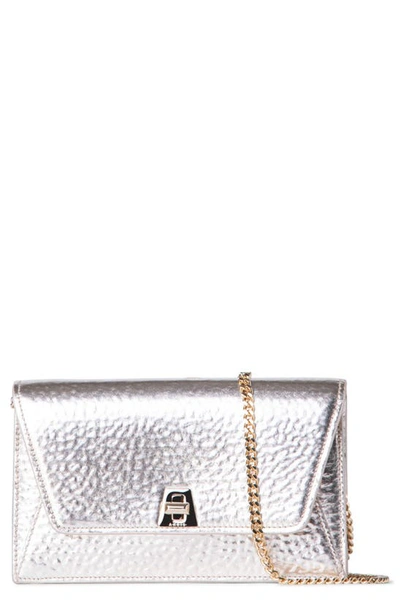 Akris Anouk Metallic Leather Envelope Wallet On A Chain In 033 Stucco Metallic