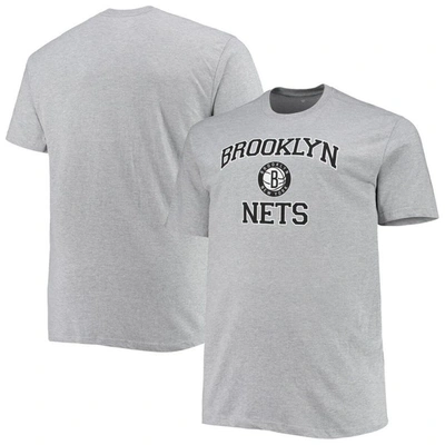 Profile Heathered Gray Brooklyn Nets Big & Tall Heart & Soul T-shirt In Heather Gray