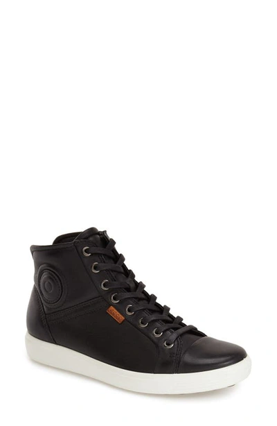 Ecco Women's Soft 7 High Top Leather Trainer In Black