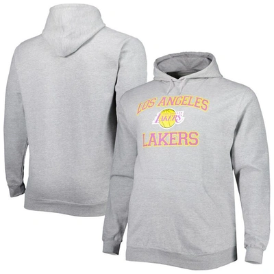 Profile Heathered Gray Los Angeles Lakers Big & Tall Heart & Soul Pullover Hoodie In Heather Gray