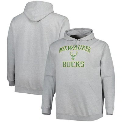 Profile Men's Heathered Gray Milwaukee Bucks Big And Tall Heart And Soul Pullover Hoodie