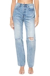 Pistola Cassie Embellished High Waist Ripped Straight Leg Jeans In City Lights Distress