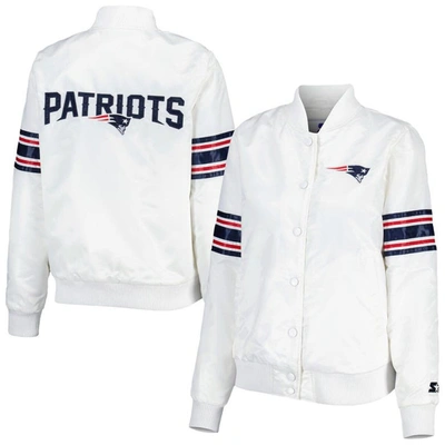 Starter White New England Patriots Line Up Satin Full-snap Varsity Jacket
