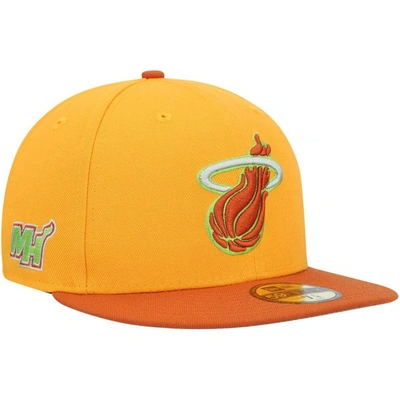 New Era Gold/rust Miami Heat 59fifty Fitted Hat