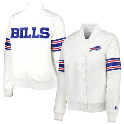 Starter White Buffalo Bills Line Up Satin Full-snap Varsity Jacket