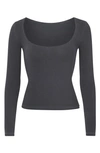 Skims Square Neck Long Sleeve T-shirt In Washed Onyx