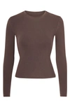 Skims Crewneck Long Sleeve T-shirt In Cocoa