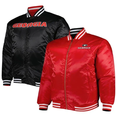 Profile Men's Red, Black Georgia Bulldogs Big And Tall Reversible Satin Full-zip Jacket In Red,black