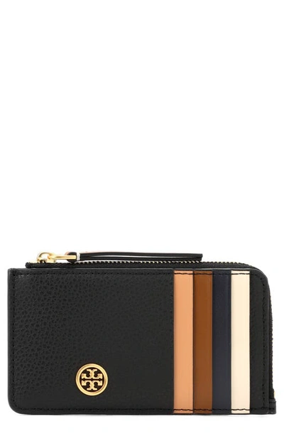 Tory Burch Robinson Pebble Leather Card Case In Black