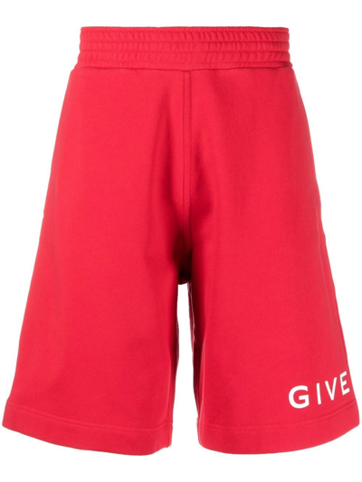 Givenchy Boxy Fit Logo Cotton Fleece Sweat Shorts In Red