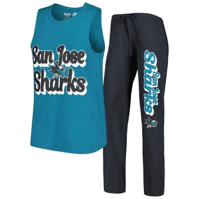 Concepts Sport Teal/black San Jose Sharks Meter Muscle Tank Top & Pants Sleep Set