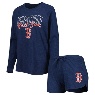 Concepts Sport Women's  Heather Navy Boston Red Sox Meter Knit Raglan Long Sleeve T-shirt And Shorts