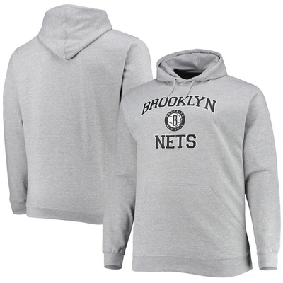Profile Men's Heathered Gray Brooklyn Nets Big And Tall Heart And Soul Pullover Hoodie