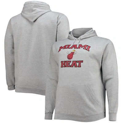 Profile Men's Heathered Gray Miami Heat Big And Tall Heart And Soul Pullover Hoodie