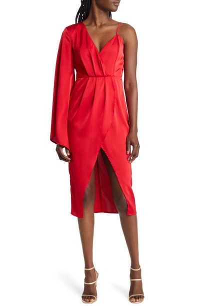 Area Stars Asymmetric Satin Cocktail Dress In Red