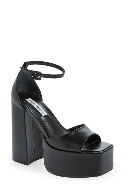 Steve Madden Kassiani Ankle Strap Platform Sandal In Black Leather