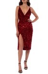 Helsi Corey Sequin & Velvet Body-con Cocktail Dress In Crimson Red