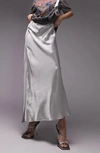 Topshop Bias Cut Satin Midi Skirt In Silver