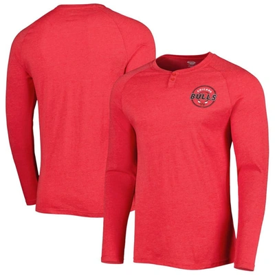Concepts Sport Heathered Red Chicago Bulls Left Chest Henley Raglan Long Sleeve T-shirt