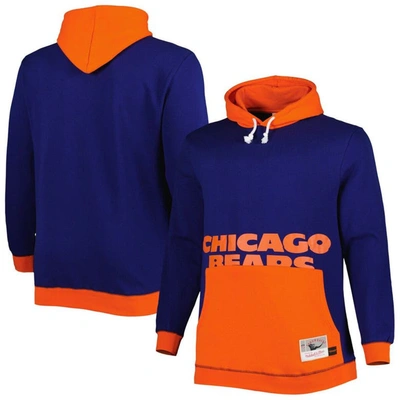 Mitchell & Ness Men's  Navy And Orange Chicago Bears Big And Tall Big Face Pullover Hoodie In Navy,orange