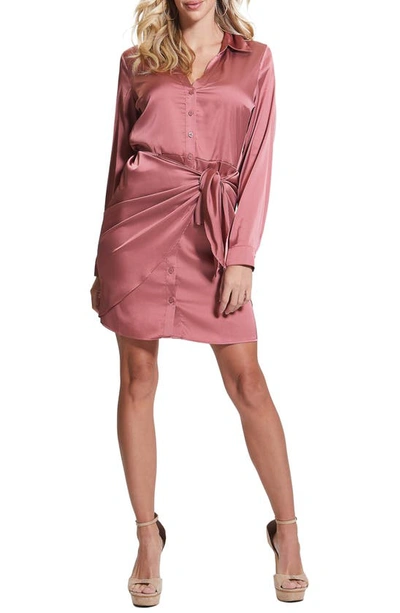 Guess Alya Long Sleeve Mini Shirtdress In Antique Mauve