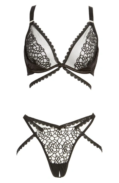 Ann Summers Nya Guipure Lace Strappy Underwire Bra And Thong Set In Black