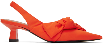 Ganni Soft Bow Kitten Heels In Orange