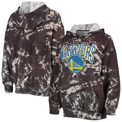 Majestic Threads Black Golden State Warriors Burble Tie-dye Tri-blend Pullover Hoodie