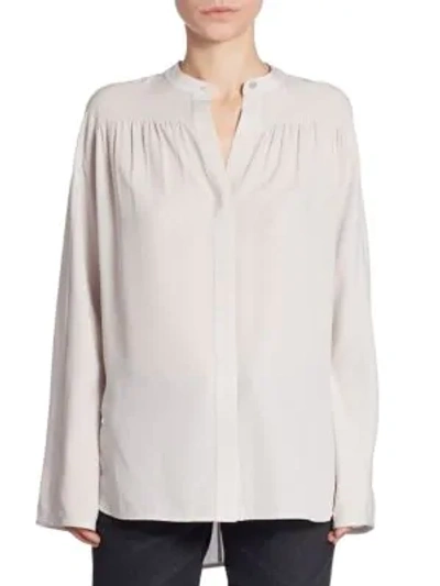 Vince Shirred Silk Blouse In Grey