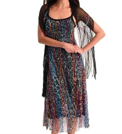 Angel Vibrant Leopard Maxi Dress With Scarf In Black