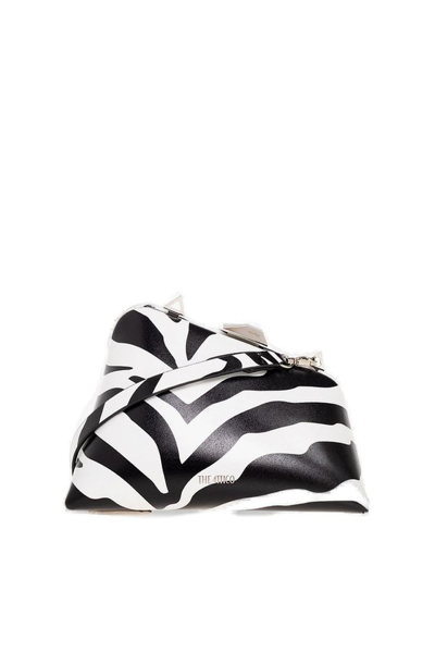Attico Midnight Zebra-print Leather Clutch In White/black