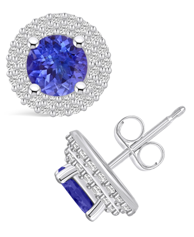 Macy's Tanzanite (1-5/8 Ct. T.w.) And Diamond (1/2 Ct. T.w.) Halo Stud Earrings In White Gold