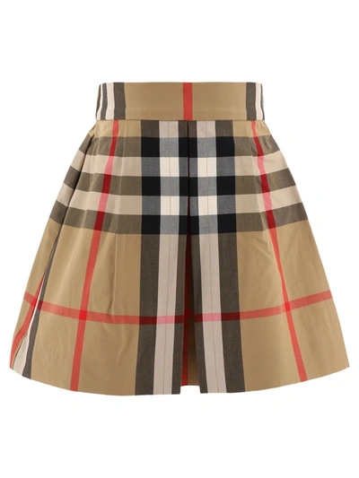 Burberry Kids' Girls Beige Cotton Check Skirt In Neutrals