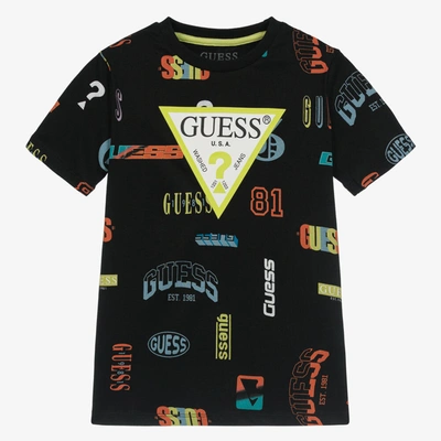 GUESS BOYS BLACK COTTON PRINTED T-SHIRT 