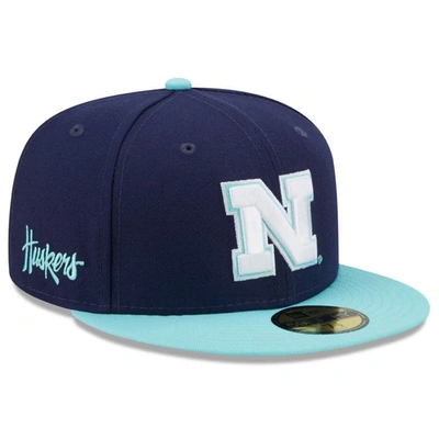 New Era Men's  Navy, Light Blue Nebraska Huskers 59fifty Fitted Hat In Navy,light Blue
