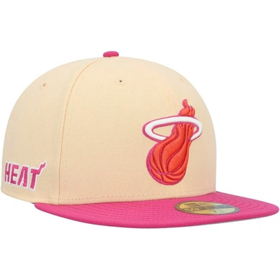New Era Orange/pink Miami Heat Passion Mango 59fifty Fitted Hat